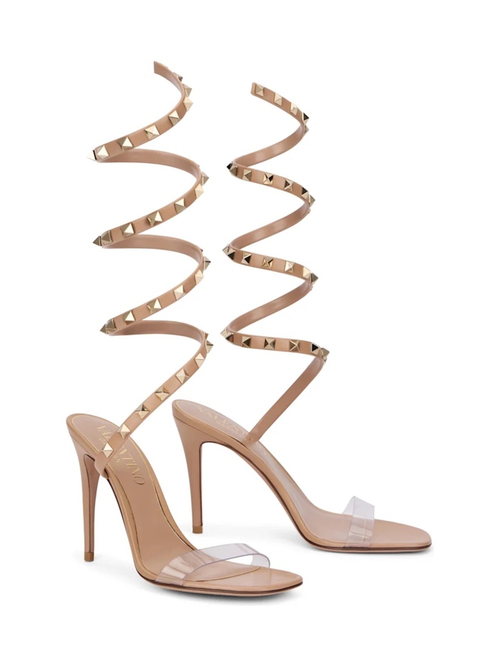 Valentino Nude Rockstud Spiral Ankle-Strap Stiletto Sandals 37
